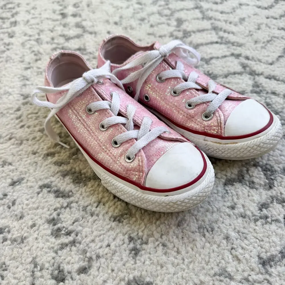 Converse Girls Pink and Red Glitter Low Top Sneakers Youth Size 1